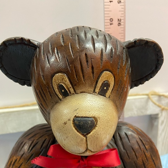 Vintage Solid Wood Jointed Teddy Bear Movable Arms Legs and Head Rare Christmas - Picture 3 of 13
